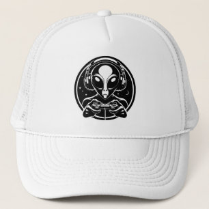 Gorra De Camionero Alien de gamer con controlador y audífonos