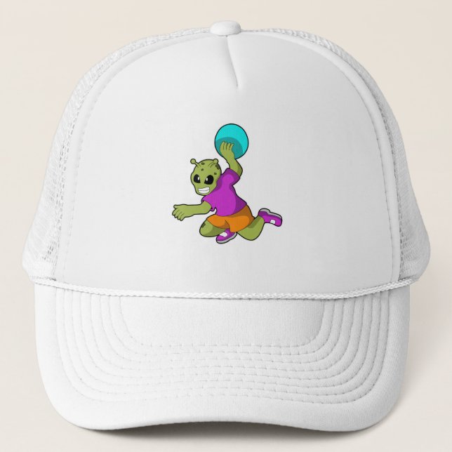 Gorra De Camionero Alien en jugador de balonmano con balonmano (Anverso)
