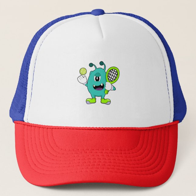 Gorra De Camionero Alien en tenis con raqueta de tenis (Anverso)