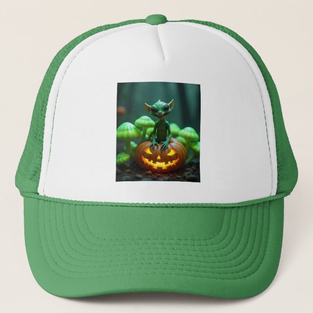 Gorra De Camionero Alienígena verde de Halloween (Anverso)