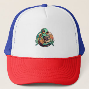 Gorra De Camionero Alienígena y Pug