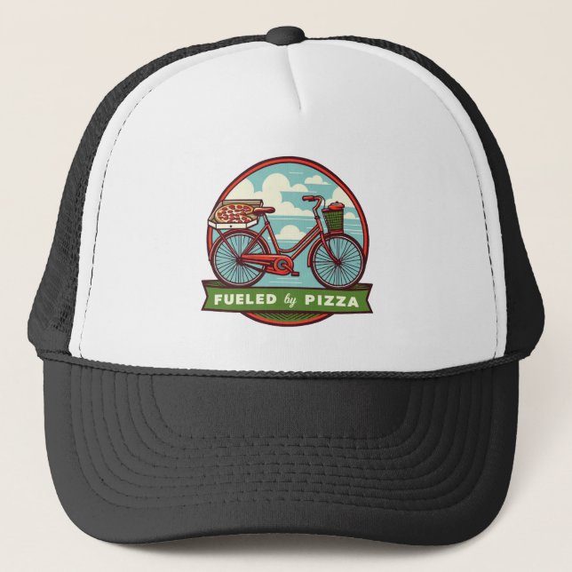Gorra De Camionero Alimentado Por La Bicicleta Pizza (Anverso)