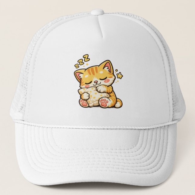 Gorra De Camionero Almohada de gato dormilón lindo (Anverso)