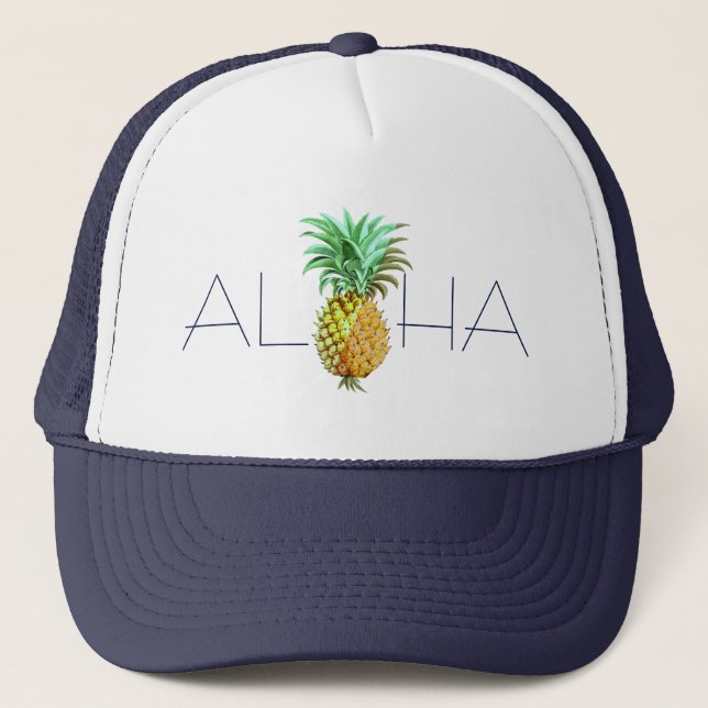 Gorra De Camionero Aloha Con Ilustracion Vintage De PineApple (Anverso)