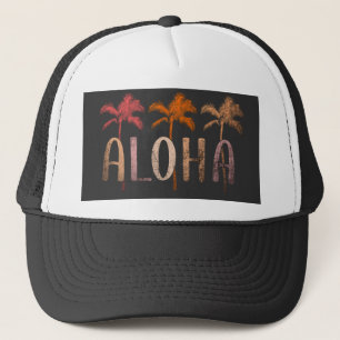Gorra De Camionero Aloha elegante en blanco y negro