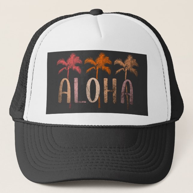 Gorra De Camionero Aloha elegante en blanco y negro (Anverso)