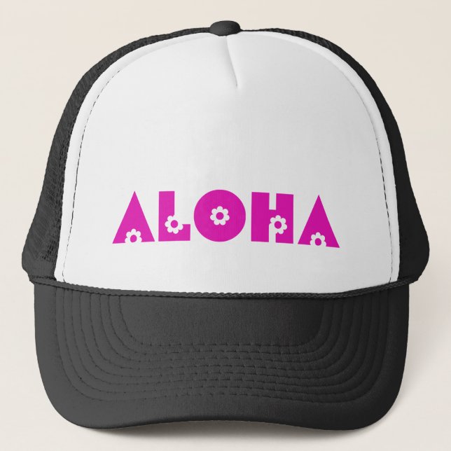 Gorra De Camionero Aloha en flores rosas (Anverso)