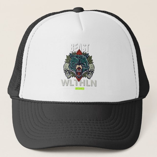 Gorra De Camionero Alpha Beast _ Untamed Wolf Streetwear Fearless  (Anverso)