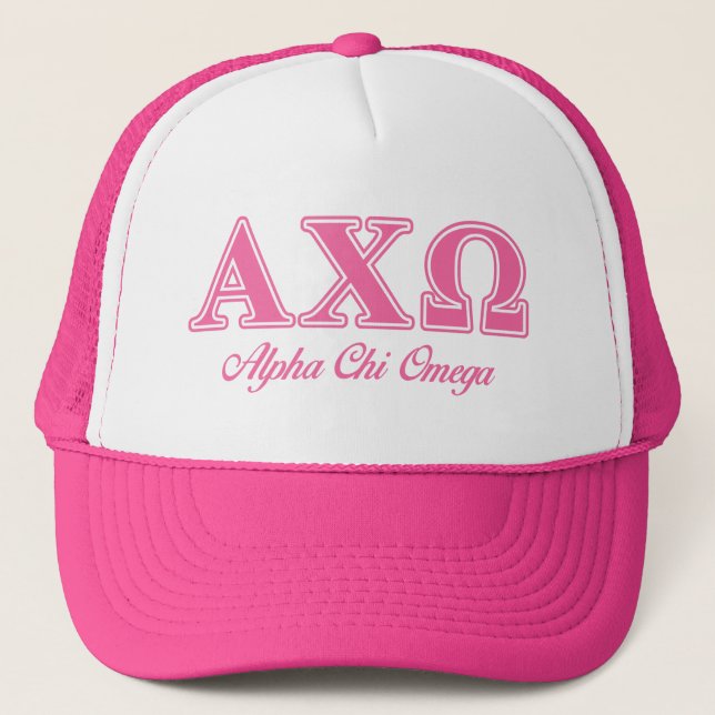 Gorra De Camionero Alphi Chi Omega Letras Rosas (Anverso)