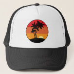 Gorra De Camionero Amanecer de árbol de palmas<br><div class="desc">Un bonito diseño para los amantes de la playa/verano/puesta de sol.</div>