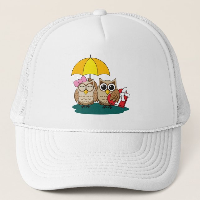 Gorra De Camionero Amantes de la Lechuza Cuta con Paraguas y Chocolat (Anverso)