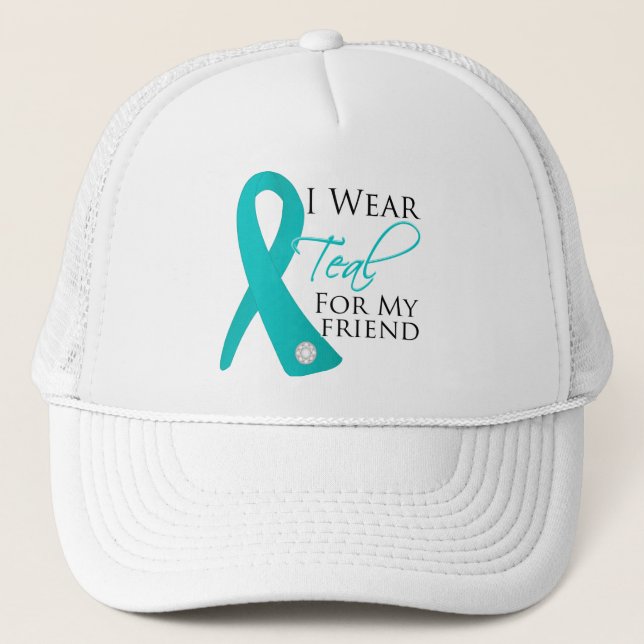 Gorra De Camionero Amigo - Cáncer de ovario de cinta Verde azulada (Anverso)