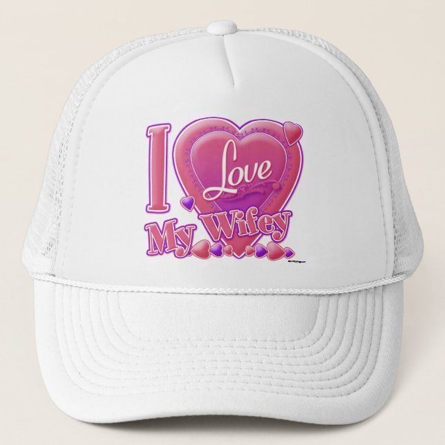 Gorra De Camionero Amo a mi esposa rosa/púrpura - corazón (Anverso)