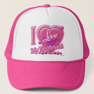 Gorra De Camionero Amo a mi novio rosa/morado - corazones