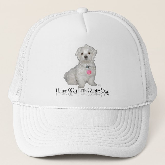 Gorra De Camionero Amo a mi pequeño perro blanco - Maltés ! (Anverso)