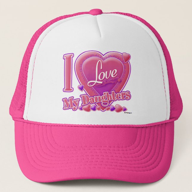 Gorra De Camionero Amo a mis hijas rosadas/violetas - corazón (Anverso)