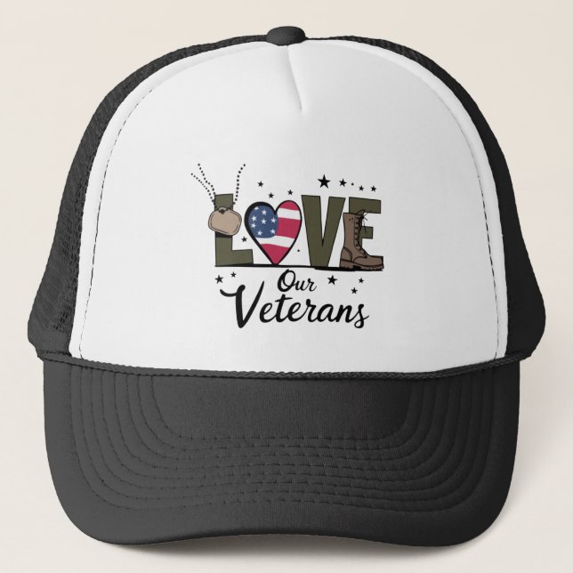 Gorra De Camionero Amo a nuestros veteranos Día del Orgulloso Veteran (Anverso)