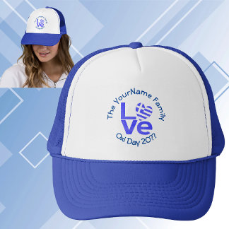 Gorra De Camionero Amo azul de la bandera del corazón de Grecia perso