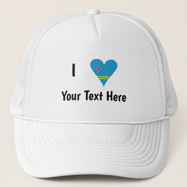 Gorra De Camionero Amo (Bandera del Corazón de Aruba) Personalizado (Anverso)
