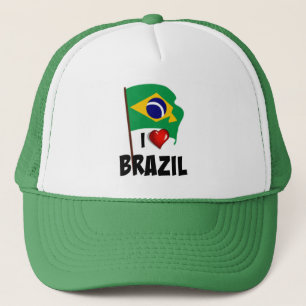 Gorra De Camionero Amo Brasil, bandera de Brasil ondeando