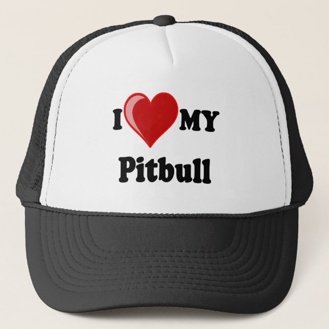 Gorra De Camionero Amo (corazón) mi perro de Pitbull (Anverso)