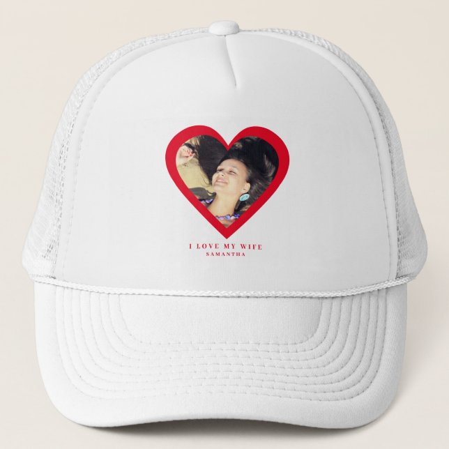 Gorra De Camionero Amo la foto de mi esposa Personalizado (Anverso)