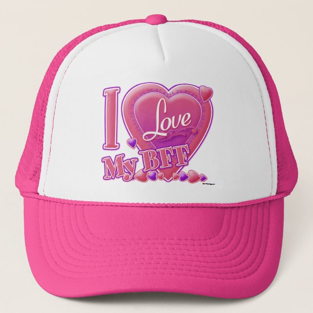 Gorra De Camionero Amo mi BFF rosa/púrpura - corazones (Anverso)