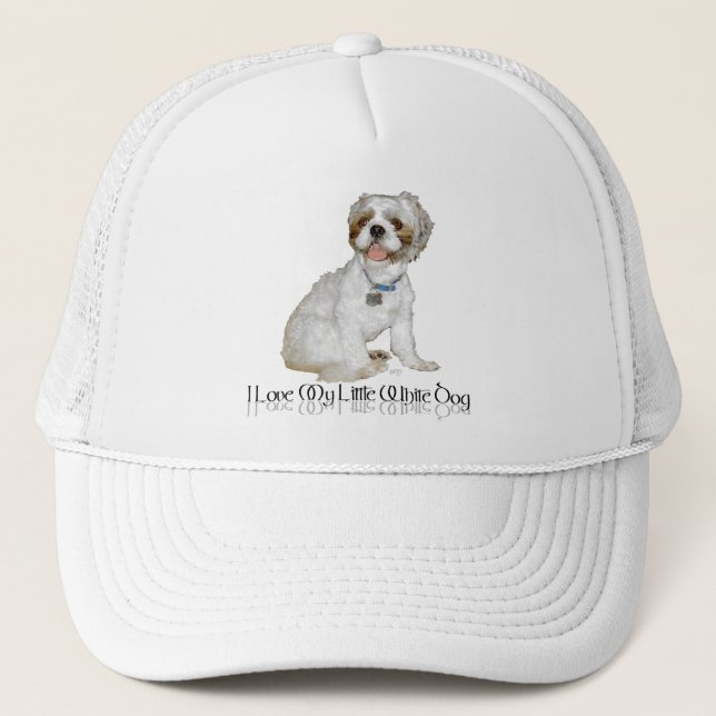 Gorra De Camionero Amo Mi Pequeño Perro Blanco - Shih Tzu (Anverso)