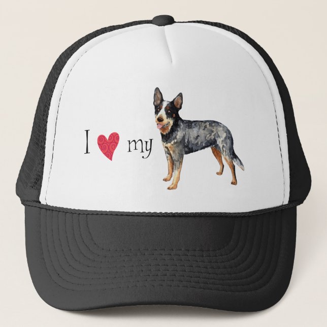 Gorra De Camionero Amo mi perro australiano del ganado (Anverso)