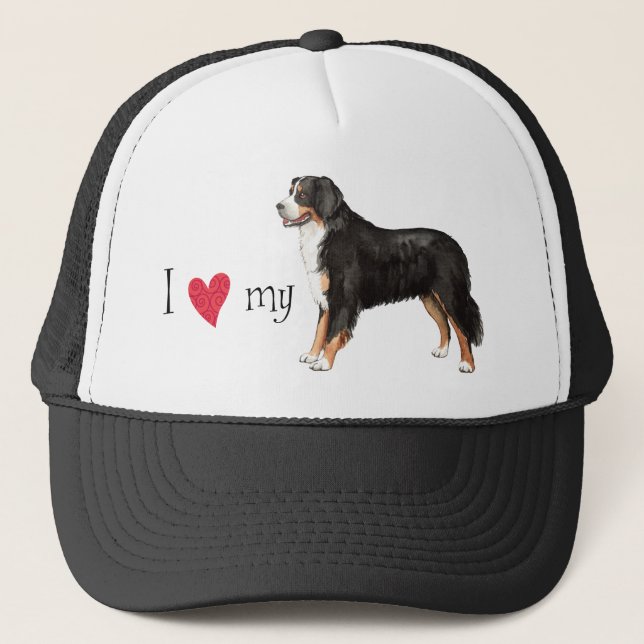 Gorra De Camionero Amo mi perro de montaña de Bernese (Anverso)