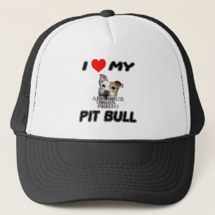 GORRA DE CAMIONERO AMO MI PITBULL - AÑADA SU PROPIA FOTO - HAT/CAP