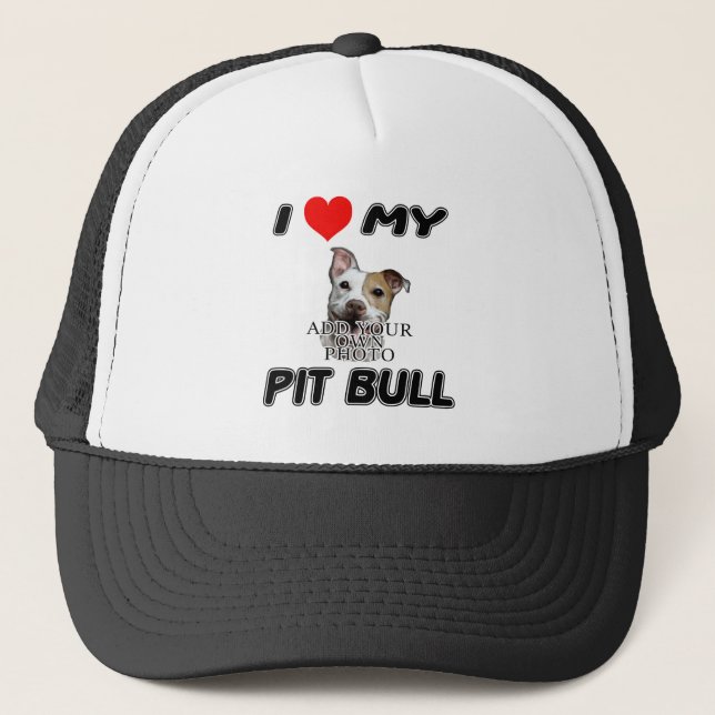 GORRA DE CAMIONERO AMO MI PITBULL - AÑADA SU PROPIA FOTO - HAT/CAP (Anverso)