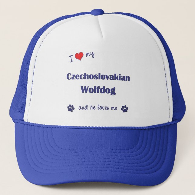 Gorra De Camionero Amo mi Wolfdog checoslovaco (el perro masculino) (Anverso)