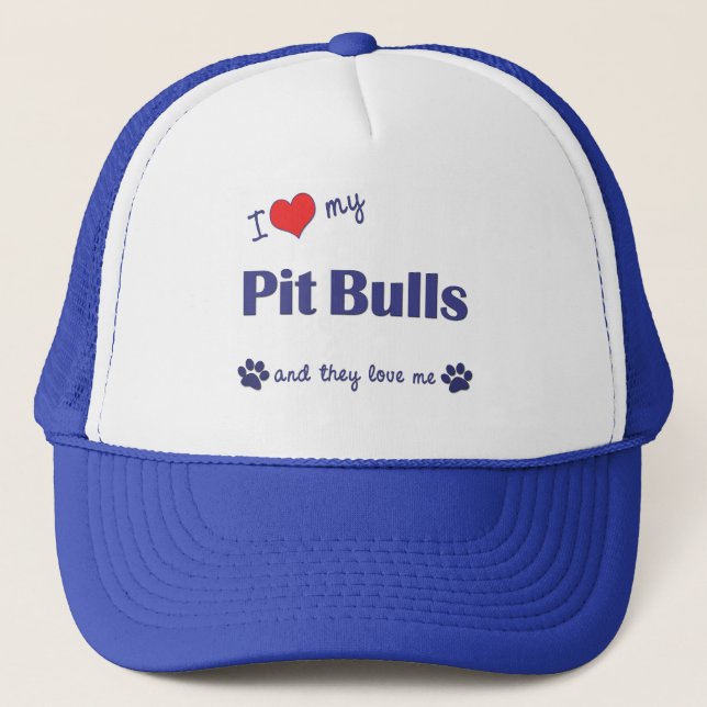 Gorra De Camionero Amo mis pitbulls (los perros múltiples) (Anverso)