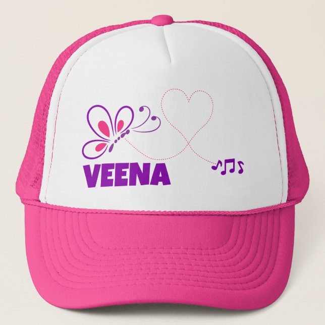 Gorra De Camionero Amor Veena Rosa Mariposa Corazón Púrpura (Anverso)