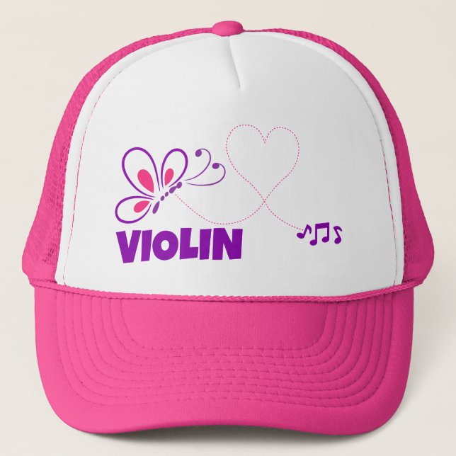 Gorra De Camionero Amor Violín Corazón Mariposa Rosa Púrpura (Anverso)