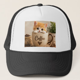 Gorra De Camionero Amuleto de Gatito en Taza de Café