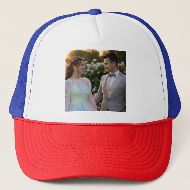 Gorra De Camionero Añadir Personalizar de fotografía Boda (Anverso)