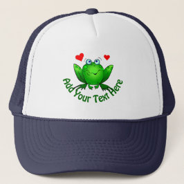 Gorra De Camionero Añadir tu propio texto Rana verde suave con corazo