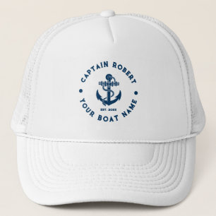 Gorra De Camionero Ancla de barco náutico vintage azul marino y blanc