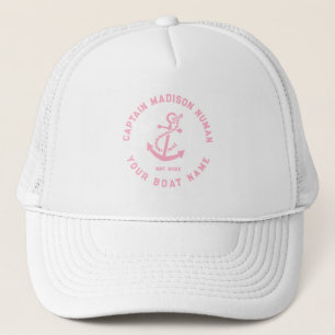 Gorra De Camionero Ancla de barco náutico vintage rosa y blanco