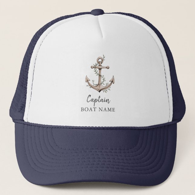 Gorra De Camionero Anclaje de nombre de barco del capitán náutico per (Anverso)