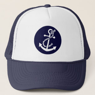 Gorra De Camionero Anclaje Náutico Blanco y Naval Azul