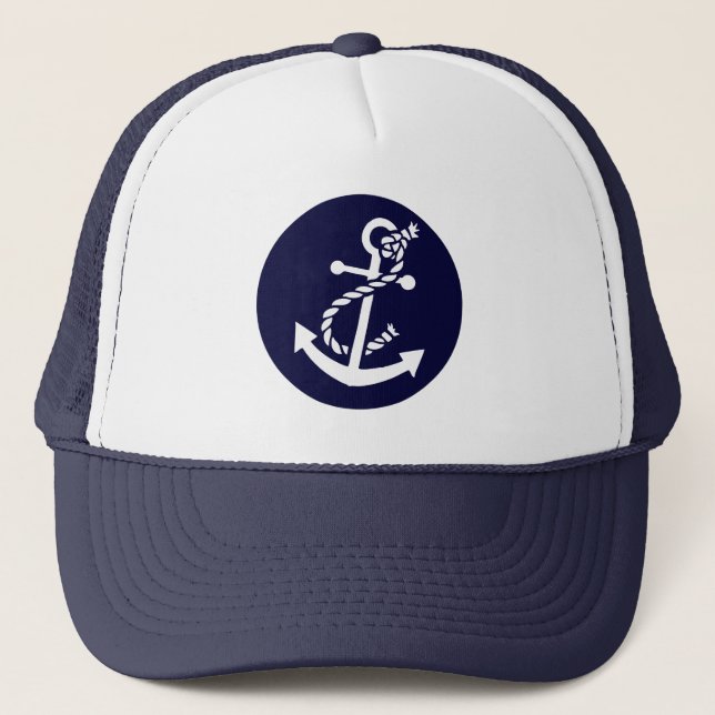 Gorra De Camionero Anclaje Náutico Blanco y Naval Azul (Anverso)