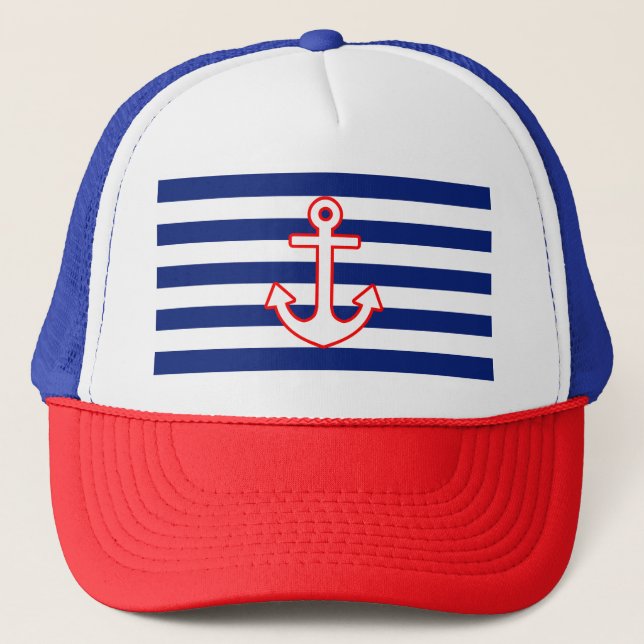 Gorra De Camionero Anclaje sobre la imprenta de franjas azules de la  (Anverso)