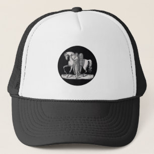 Gorra De Camionero Ángel clásico al lado del majestuoso caballo