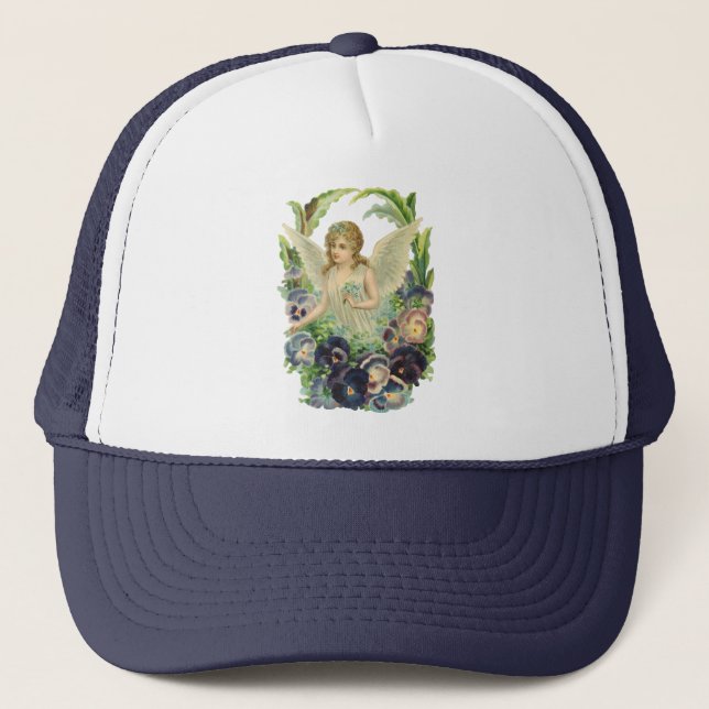 Gorra De Camionero Ángel de Pascua victoriano con flores de púrpura (Anverso)