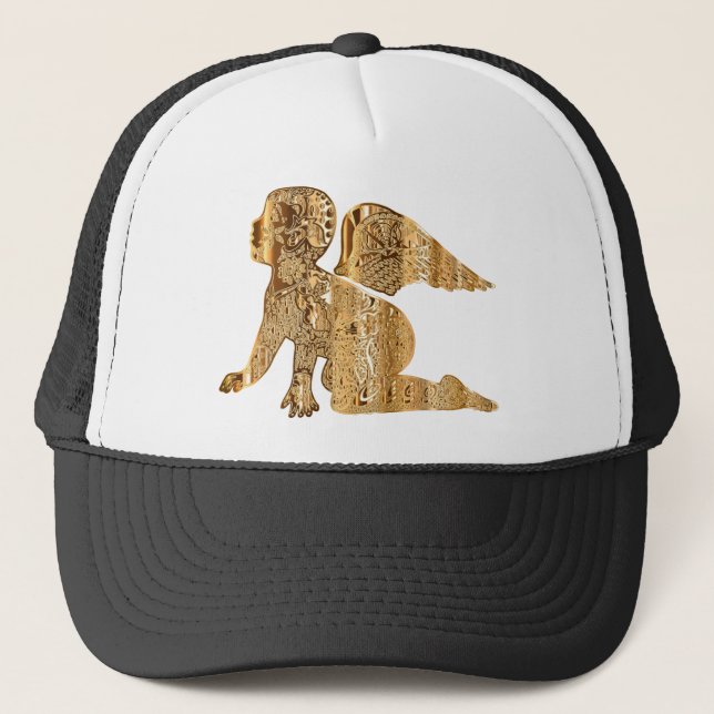 Gorra De Camionero Ángel del bebé dorado brillante elegante Angélico (Anverso)