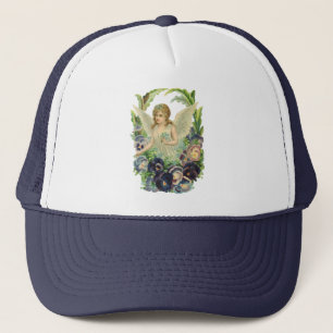 Gorra De Camionero Ángel victoriano de Pascua con flores de pensamien