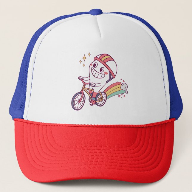 Gorra De Camionero Animado personaje de caricatura en bicicleta con a (Anverso)